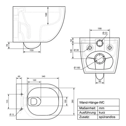 ECD Germany Vrijhangende wandtoilet wit mat met afneembare Duroplast soft-close toiletzitting 10
