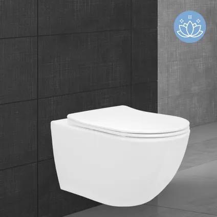 WC Suspendu ECD Germany sans Rebord en Céramique Blanc, Revêtement Nano, Toilette Murale Suspendue 2