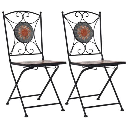 The Living Store - Céramique - Chaises de bistrot mosaïque 2 pcs Orange et gris - TLS46718