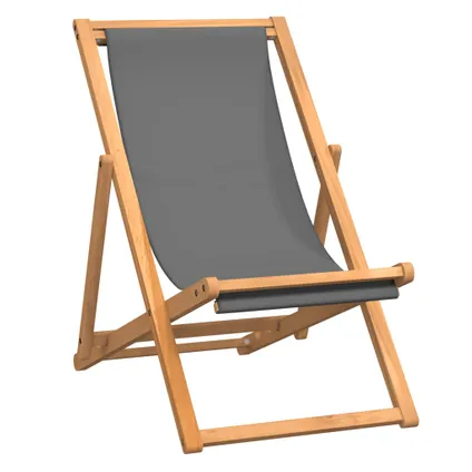 The Living Store - Bois - Chaise de plage pliable Bois de teck solide Gris - TLS47415 2