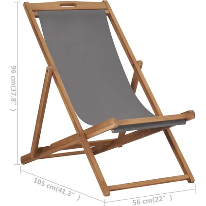 The Living Store - Bois - Chaise de plage pliable Bois de teck solide Gris - TLS47415 9