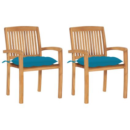 The Living Store - Teck - Chaises de jardin 2 pcs avec coussins bleu clair Bois - TLS306327
