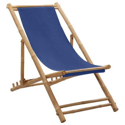 The Living Store - Tissu - Chaise de terrasse Bambou et toile Bleu marine - TLS313019