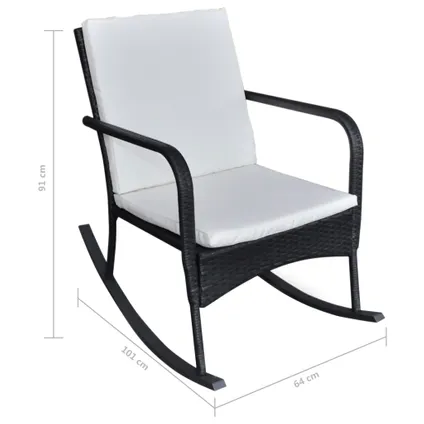 The Living Store - Rotin synthétique - Chaise à bascule d'extérieur Noir Résine - TLS42493 4