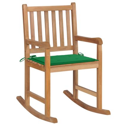 The Living Store - Bois - Chaise à bascule avec coussin vert Bois de teck - TLS306276