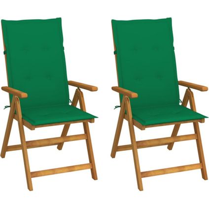 The Living Store - Bois - Chaises inclinables de jardin 2 pcs avec coussins - Vert