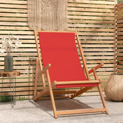 The Living Store - - Chaise de plage pliable Bois de teck solide Rouge - TLS317700