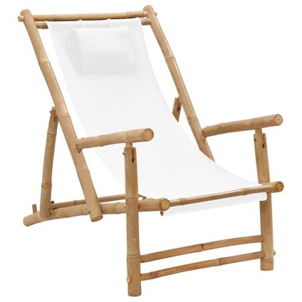 The Living Store - Bambou - Chaise de terrasse Bambou et toile Blanc crème - TLS318594