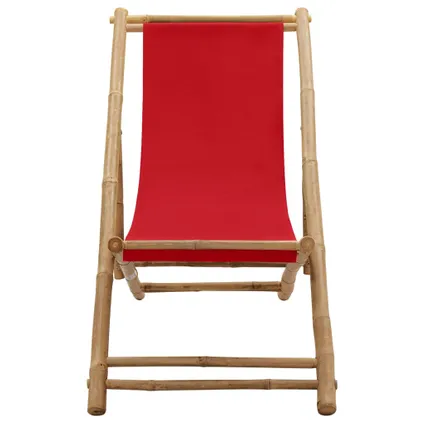 The Living Store - Tissu - Chaise de terrasse bambou et toile rouge - TLS318592 2