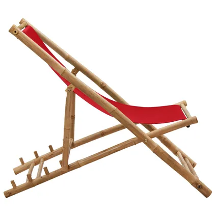 The Living Store - Tissu - Chaise de terrasse bambou et toile rouge - TLS318592 3