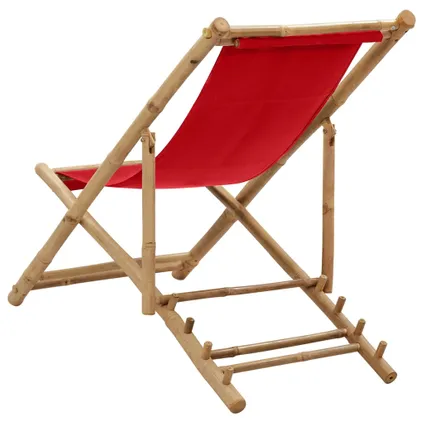 The Living Store - Tissu - Chaise de terrasse bambou et toile rouge - TLS318592 4
