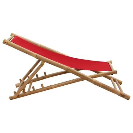 The Living Store - Tissu - Chaise de terrasse bambou et toile rouge - TLS318592 5