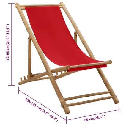 The Living Store - Tissu - Chaise de terrasse bambou et toile rouge - TLS318592 8