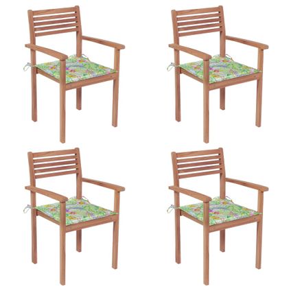 The Living Store - Teck - Chaises de jardin 4 pcs avec coussins à motif de - TLS306230