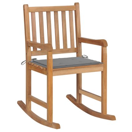 The Living Store - Bois - Chaise à bascule avec coussin gris Bois de teck - TLS306275