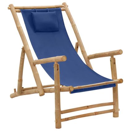 The Living Store - Bambou - Chaise de terrasse Bambou et toile Bleu marine - TLS318596