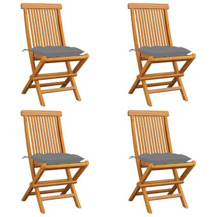 The Living Store - Teck - Chaises de jardin avec coussins gris 4 pcs Bois de - TLS306258