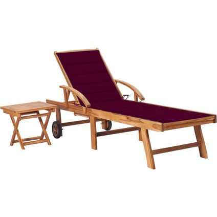 The Living Store - Teck - Chaise longue avec table et coussin Bois de teck - Rouge
