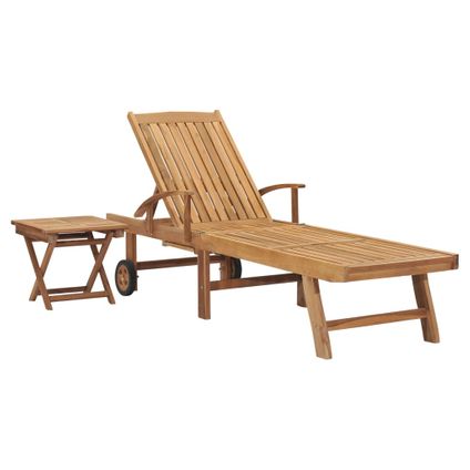 The Living Store - Teck - Chaise longue avec table Bois de teck solide - TLS48017