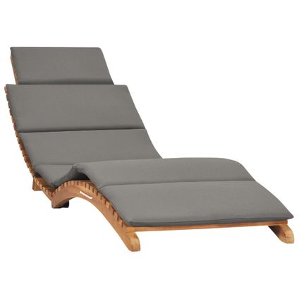The Living Store - Teck - Chaise longue pliable avec coussin gris foncé Bois de - TLS310668