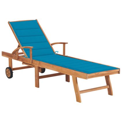 The Living Store - Teck - Chaise longue avec coussin bleu Bois de teck solide - TLS306301