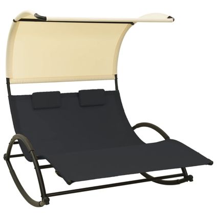 The Living Store - Acier - Chaise longue double avec auvent Textilène Noir et - TLS310547