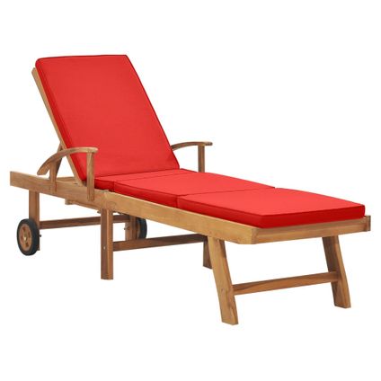 The Living Store - Teck - Chaise longue avec coussin Bois de teck solide Rouge - TLS48026
