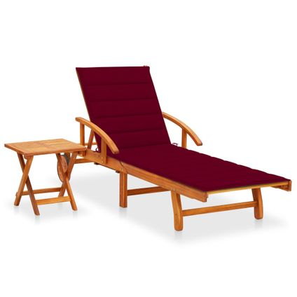 The Living Store - Bois d'acacia - Chaise longue de jardin avec table et - Rouge