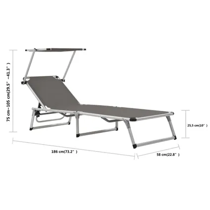 The Living Store - Tissu - Chaise longue pliable avec auvent Aluminium et - TLS44335 10