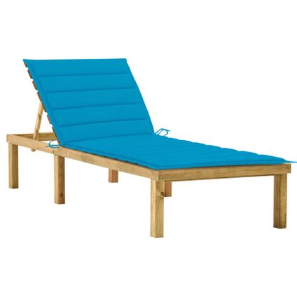 The Living Store - Bois - Chaise longue avec coussin bleu Bois de pin imprégné - Bleu