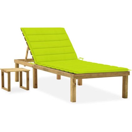 The Living Store - Bois - Chaise longue de jardin avec table et coussin Pin - Vert
