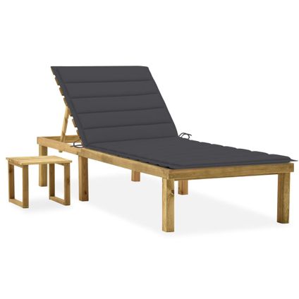 The Living Store - Bois - Chaise longue de jardin avec table et coussin Pin - TLS306583