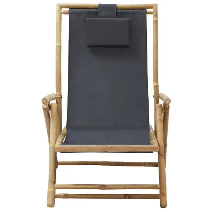 vidaXL - Bamboe - Relaxstoel verstelbaar bamboe en stof donkergrijs - TLS313024 2