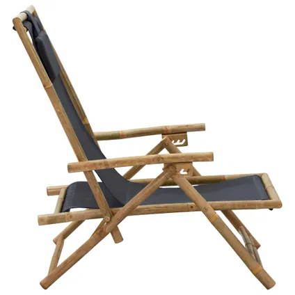 vidaXL - Bamboe - Relaxstoel verstelbaar bamboe en stof donkergrijs - TLS313024 3
