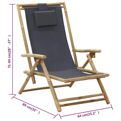 vidaXL - Bamboe - Relaxstoel verstelbaar bamboe en stof donkergrijs - TLS313024 8