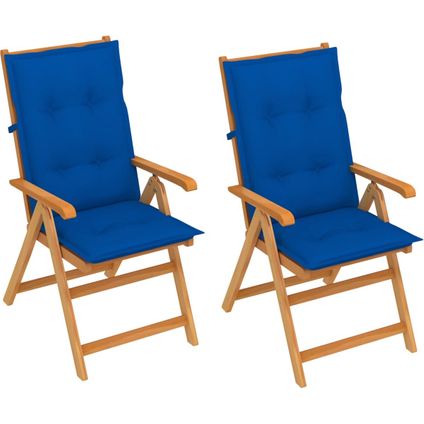 The Living Store - Teck - Chaises de jardin 2 pcs avec coussins bleu royal Bois - Bleu