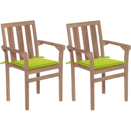 The Living Store - Teck - Chaises de jardin 2 pcs avec coussins vert vif Bois - Vert