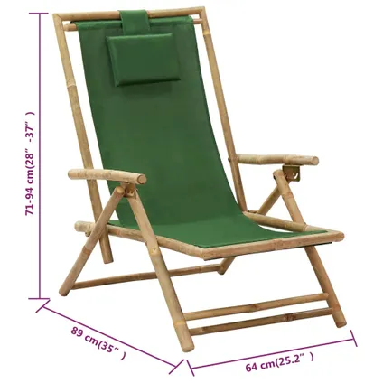 vidaXL - Bamboe - Relaxstoel verstelbaar bamboe en stof groen - TLS313027 8