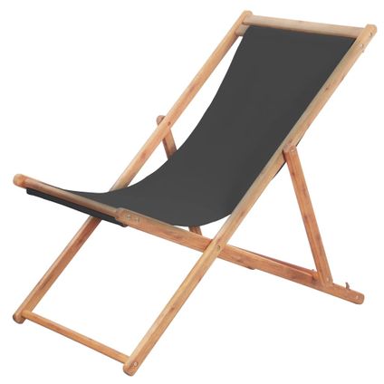 The Living Store - Tissu - Chaise pliable de plage Tissu et cadre en bois Gris - TLS44001