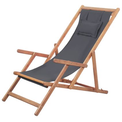 vidaXL - Stof - Strandstoel inklapbaar stof en houten frame grijs - TLS43997