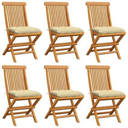 The Living Store - Teck - Chaises de jardin avec coussins blanc crème 6 pcs - TLS306560