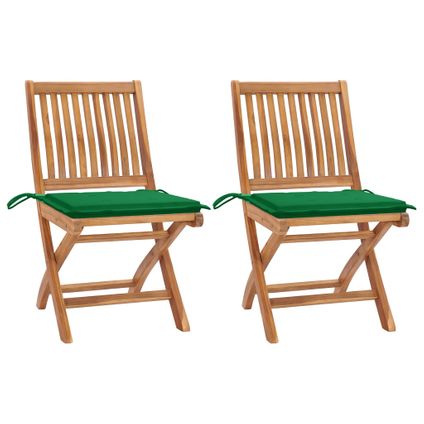The Living Store - Teck - Chaises de jardin 2 pcs avec coussins vert Bois de - TLS306243