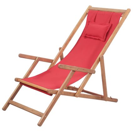 vidaXL - Stof - Strandstoel inklapbaar stof en houten frame rood - TLS43995