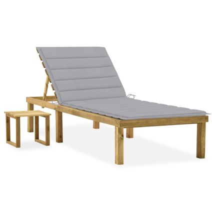 The Living Store - Bois - Chaise longue de jardin avec table et coussin Pin - TLS306583