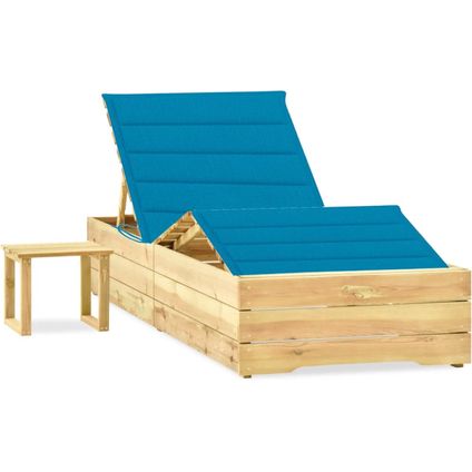 The Living Store - Bois - Chaise longue de jardin avec table et coussin Pin - Bleu