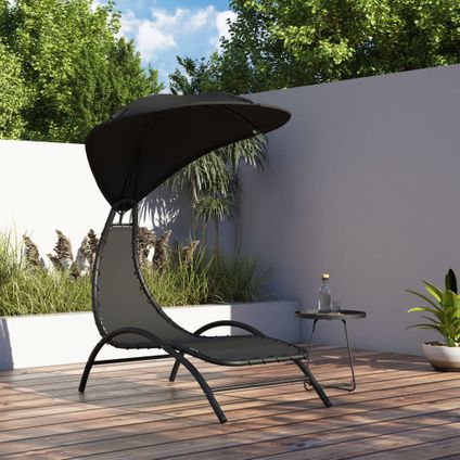 The Living Store - Acier - Chaise longue avec auvent noir 167x80x195 cm tissu - TLS362706