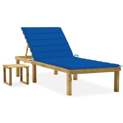 The Living Store - Bois - Chaise longue de jardin avec table et coussin Pin - Bleu