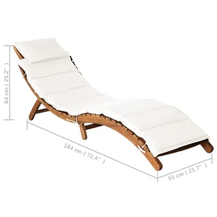 The Living Store - Bois - Chaise longue avec coussin Bois d'acacia solide Crème - TLS46652 10