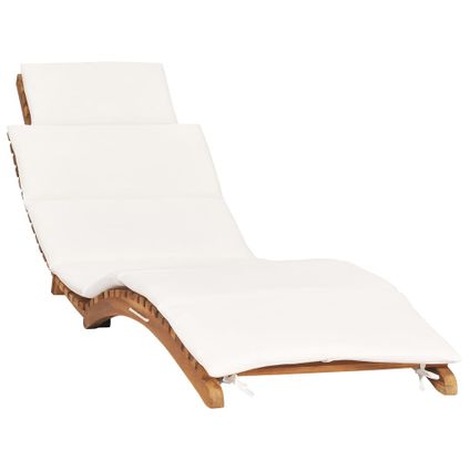 The Living Store - Teck - Chaise longue pliable avec coussin blanc crème Bois - TLS310667