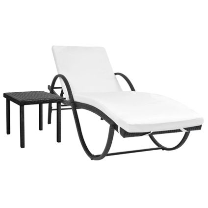 The Living Store - Rotin synthétique - Chaise longue avec coussin et table - TLS42886